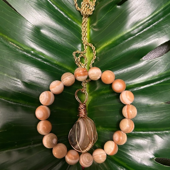 yellow golden calcite GORGEOUS wire wrapped crystal pendant & bracelet set - Picture 1 of 7